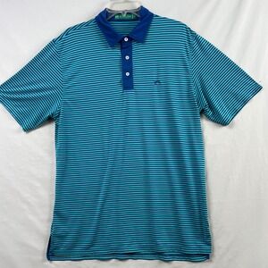 Southern Tide Polo Shirt Men Large Blue Striped Performance Short Sleeve Stretch